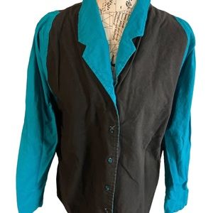 Rough Rider vintage circle T long sleeve black blue button western shirt XXL